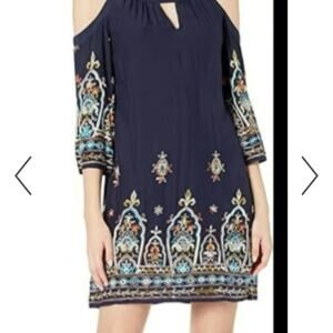 Nwt Sangria Women's Embroidered Boho Peasant Cold Shoulder Shift Dusk size 4P